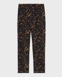 Tortoiseshell Printed Crepe High-Waist Slim Crop Pant Theory at Theory