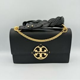 Tory Burch Bags Tory Burch Miller Leather Shoulder Bag Black Pebbled Leather Big Logo Poshmark at Poshmark