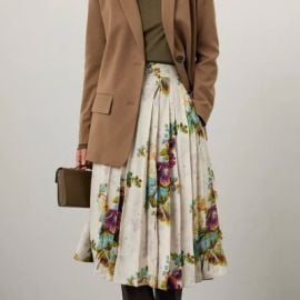 Tory Burch Cream Floral Full Midi Skirt SIZE 6 Pleated Preppy Fall Designer 600 eBay at eBay