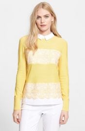 Tory Burch Edwina Embroidered Panel Merino Wool Collared Sweater at Nordstrom