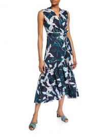 Tory Burch Floral-Print Sleeveless Flounce Wrap Dress at Neiman Marcus