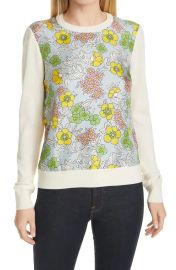 Tory Burch Floral Silk Front Sweater at Nordstrom