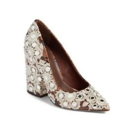 Tory Burch Francesca Embroidered Pump Faded Coffee Size 5 at eBay