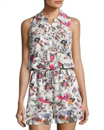 Tory Burch Gabriella Floral-Print Coverup Romper  White Pattern at Neiman Marcus