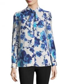 Tory Burch Kia Long-Sleeve Lili Floral Silk Bow Blouse at Neiman Marcus