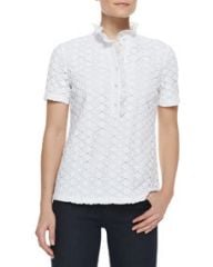 Tory Burch Lidia Lace and Ruffles Polo Shirt at Neiman Marcus