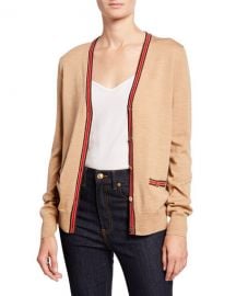 Tory Burch Madeline Wool V-Neck Button-Front Cardigan w  Contrast Trim at Neiman Marcus