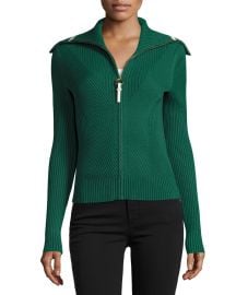 Tory Burch Noland Zip-Front Ribbed Cardigan  Norwood at Neiman Marcus