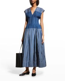 Tory Burch Plaid Silk Cap-Sleeve Dress at Neiman Marcus