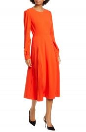 Tory Burch Pleat Detail Long Sleeve Crepe Dress   Nordstrom at Nordstrom