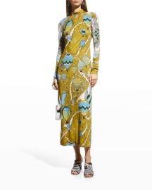 Tory Burch Printed Mock-Neck Long Dress at Neiman Marcus