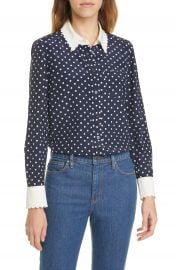 Tory Burch Scalloped Polka Dot Silk Shirt   Nordstrom at Nordstrom