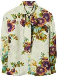 Tory Burch floral-pattern pussy-bow Blouse Green at Farfetch