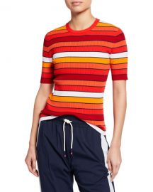 Tory Sport Tech Knit Striped Short-Sleeve Sweater at Neiman Marcus