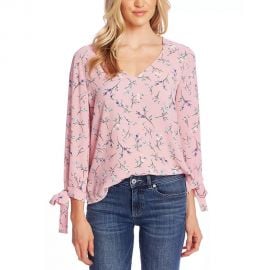 Tossed Floral Tie Cuff Blouse at Walmart