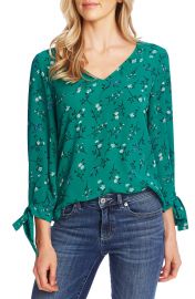 Tossed Floral Tie Cuff Blouse at Nordstrom