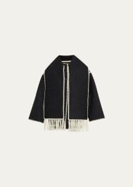 Toteme Embroidered Fringe Contrast-Trim Scarf Wool Jacket - at Bergdorf Goodman