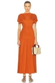 Toteme Knife Pleated Jersey Dress in Terracotta FWRD at FWRD