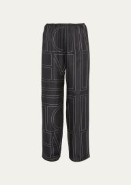 Toteme Monogram-Embroidered Silk Pajama Pants - at Bergdorf Goodman