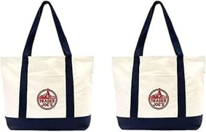 Trader Joe's Large Tote Shopping Bag Cotton Canvas Embroidered Bag (Set of 2) at Amazon