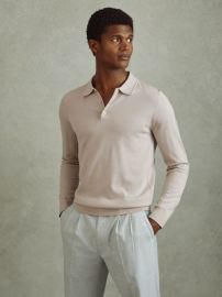 Trafford Washed Stone Merino Wool Polo Shirt REISS USA at Reiss