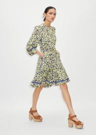 Trailing Flower Print Fit And Flare Dress Belt MEEM Sicilian OliveCreamBlue at ME+EM