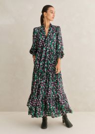 Trailing Flower Print Swing Maxi Dress MEEM BlackPurpleGreen at Me and Em