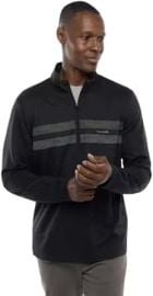 TravisMathew Menx27s Upgraded Chest Stripe 14 Zip Golf Pullover - Black M at Mens Clothing store at Amazon