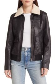 Treasure Bond Leather Bomber Jacket with Removable Faux Shearling Trim at Nordstrom