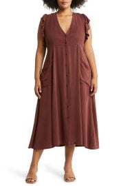 Treasure Bond Ruffle V-Neck Midi Dress at Nordstrom