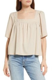 Treasure Bond Square Neck Top in Tan Sesame Sarah Check at Nordstrom