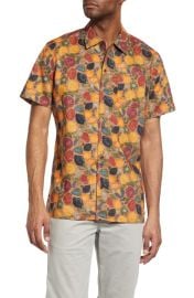 Treasure Bond Trim Fit Fruit Print Short Sleeve Linen Cotton Button-Up Shirt at Nordstrom