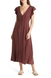 Treasure Bond Womens V-Neck Ruffle Sleeve A-Line Dress at Nordstrom