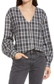 Treasure amp Bond Check V-Neck Button-Up Top at Nordstrom