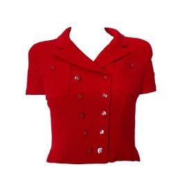 Treasures of NYC - Chanel Red Logo Button Crop Jacket at Treasures of New York