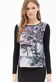 Tree Print Colorblocked Top  LOVE21 - 2000057470 at Forever 21