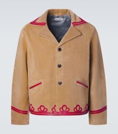 Trefoil leather-trimmed suede jacket at Mytheresa