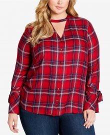 Trendy Plaid Choker Blouse by Jessica Simpson at Macys