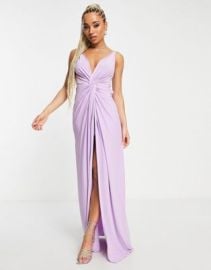 Trendyol knot front maxi dress in lilac at ASOS