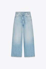 Trf High Waist Crossover Waist Wide Leg Jeans at Zara