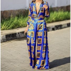 Tribalyn Pants amp Jumpsuits Tribalbyn Two Piece Set Size S Nwt Zambia Rere African Print Blue Gold Matching Poshmark at Poshmark