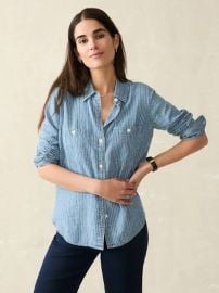 Tried amp True Chambray Classic Shirt - Bluewater Stripe Wash at Faherty
