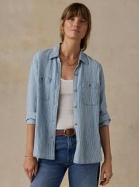 Tried amp True Chambray Classic Shirt - Bluewater Stripe Wash at Faherty