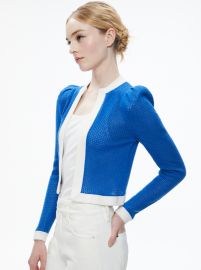 Trina Structured Shoulder Cropped Cardigan In Sapphiresoft White Alice And Olivia at Alice + Olivia