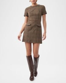 Trina Turk Adisa Plaid Faux Leather Trim Mini Dress at Neiman Marcus