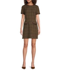 Trina Turk Adisa Woven Plaid Print Round Neck Short Sleeve Sheath Dress Dillardx27s at Dillards