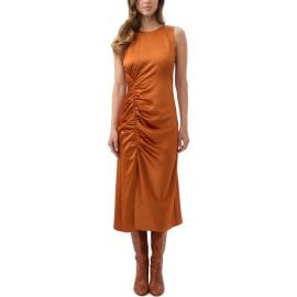 Trina Turk Chestnut Ruched Satin Midi Dress at Nordstrom