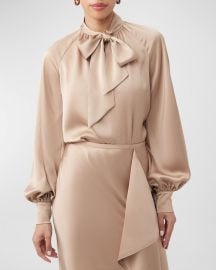 Trina Turk Daisha Tie-Neck Satin Top at Neiman Marcus