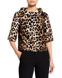 Trina Turk Faux Leopard Roll-Neck 1 2-Sleeve Top at Neiman Marcus