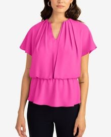 Trina Turk Heron Bloused-Waist Pleated-Neck Top  Reviews - Tops - Women - Macys at Macys